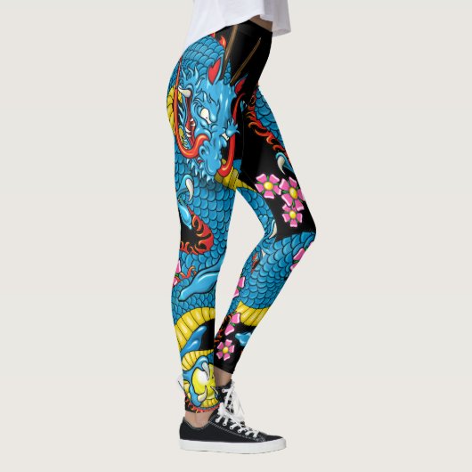 Blue Cherry Blossom Dragon Tattoo Leggings (Rechts)