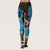 Blue Cherry Blossom Dragon Tattoo Leggings (Rückseite)