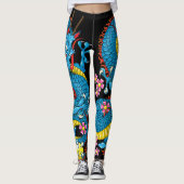 Blue Cherry Blossom Dragon Tattoo Leggings (Vorderseite)