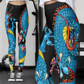 Blue Cherry Blossom Dragon Tattoo Leggings