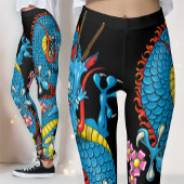 Blue Cherry Blossom Dragon Tattoo Leggings