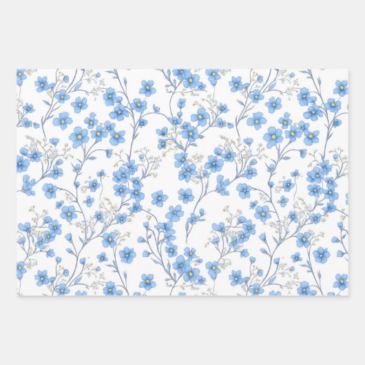 Blue Cherry Blossom Floral Wrapping Paper Geschenkpapier Set (Vorderseite)