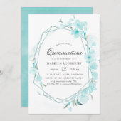 Blue Cherry Blossom Geometric Spring Quinceañera Einladung (Vorne/Hinten)