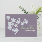 Blue Cherry Blossom Save the Date: Lila Date (Stehend Vorderseite)