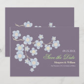 Blue Cherry Blossom Save the Date: Lila Date (Vorne/Hinten)