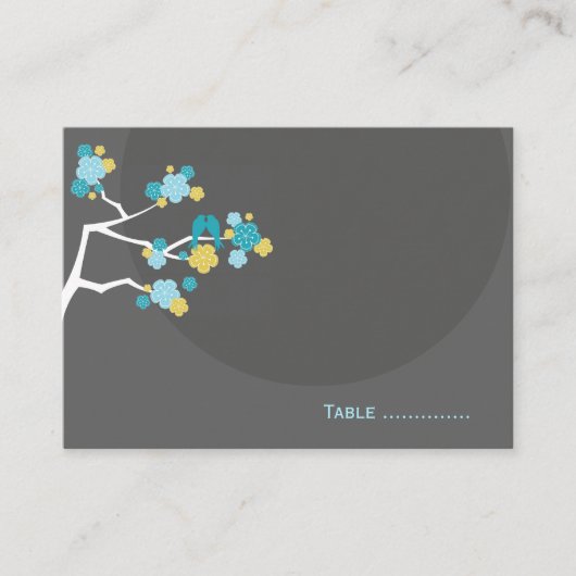 Blue Cherry Blossoms Love Bird Wedding Platzkarte (Vorderseite)