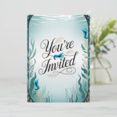 Blue Cherry Shrimp Hochzeitsfeier Einladung (Stehend Vorderseite)