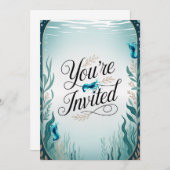 Blue Cherry Shrimp Hochzeitsfeier Einladung (Vorne/Hinten)