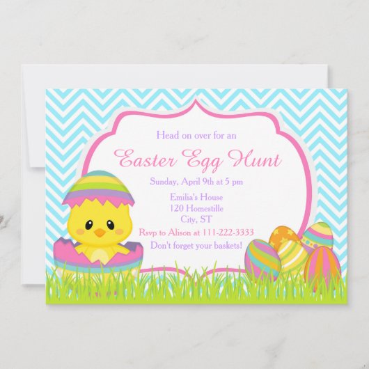 Blue Chevrons Osterfest Easter Easter Eizelljagd Einladung (Vorderseite)