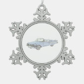 Blue Chevy Impala Konvertible Bleistift Zeichnend Schneeflocken Zinn-Ornament (Vorderseite)