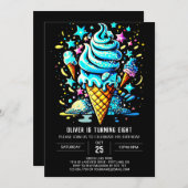 Blue Chic Custom Boy Ice Cream Geburtstag Einladung (Vorne/Hinten)