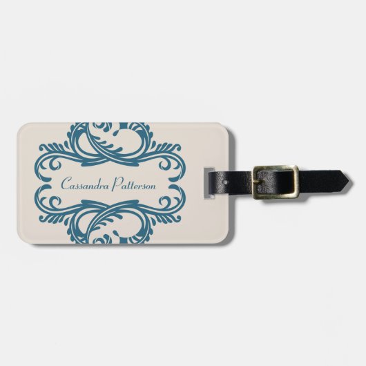 Blue Chic Damask Gepäckmarke Gepäckanhänger (Vorderseite horizontal)