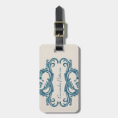 Blue Chic Damask Gepäckmarke Gepäckanhänger (Vorderseite vertikal)