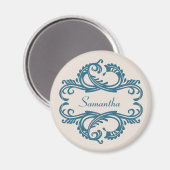 Blue Chic Damask Magnet (Vorderseite/Rückseite)
