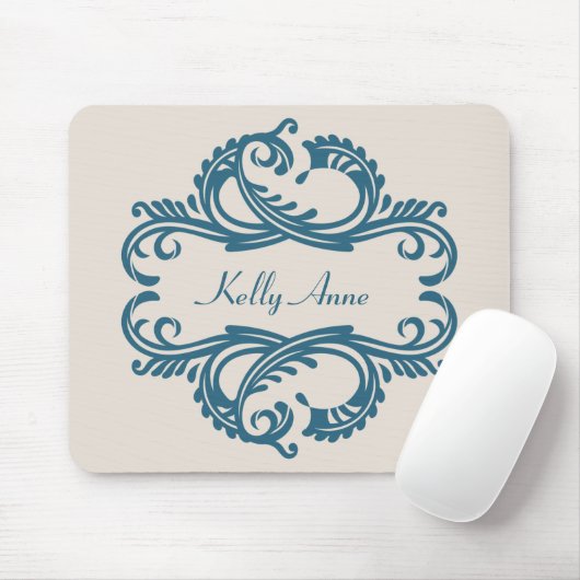 Blue Chic Damask Mousepad (Mit Mouse)