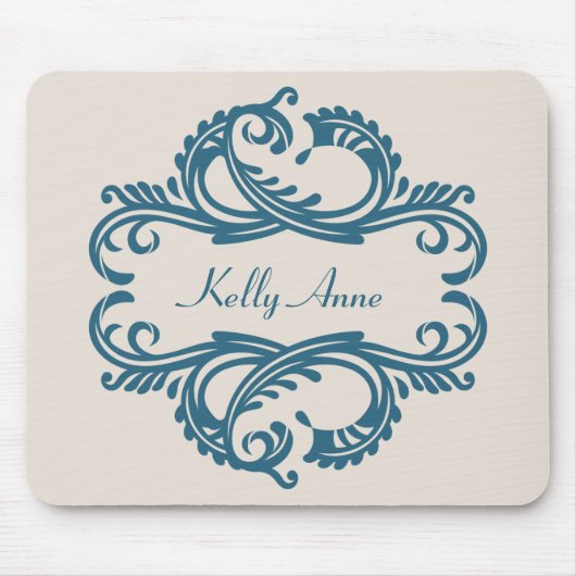 Blue Chic Damask Mousepad (Vorne)