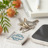 Blue Chic Damask Premium Schlüsselanhänger (Seite)