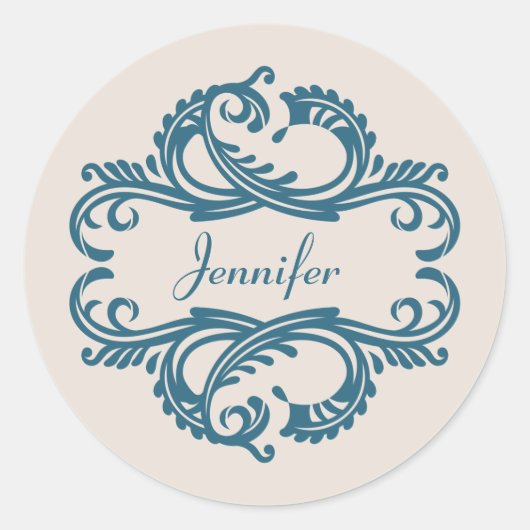 Blue Chic Damask Stickers (Vorderseite)