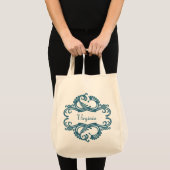 Blue Chic Damask Tote Bag Tragetasche (Vorderseite (Produkt))