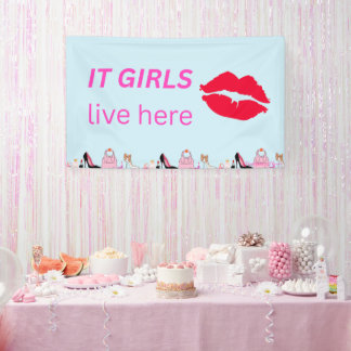 Blue Chic Girls Party Lipstick Dorm Sign Banner