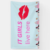 Blue Chic Girls Party Lipstick Dorm Sign Banner (Vertikal)