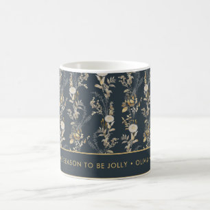 Blue Chic & Gold Floral Custom Message Tasse