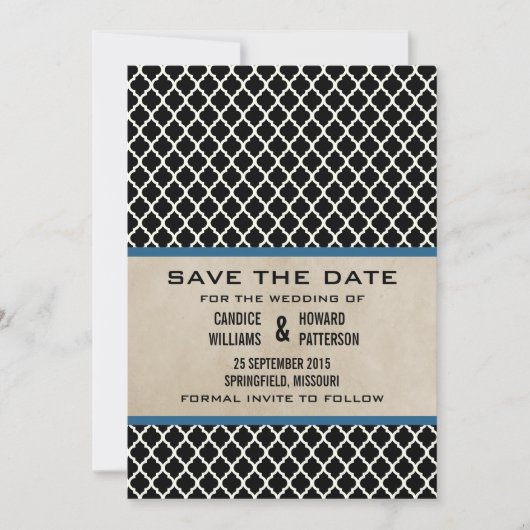 Blue Chic Quatrefolie Save the Date einladen (Vorderseite)