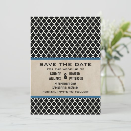 Blue Chic Quatrefolie Save the Date einladen (Stehend Vorderseite)