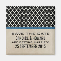 Blue Chic Quatrefolie Speichern Sie das Date Magne