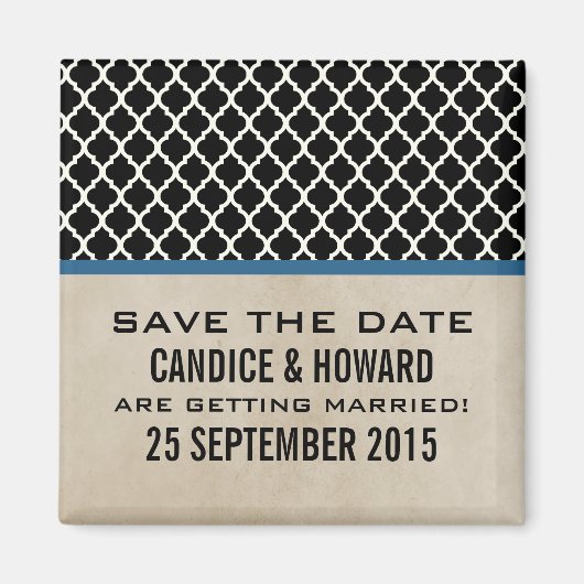Blue Chic Quatrefolie Speichern Sie das Date Magne Magnet (Vorne)