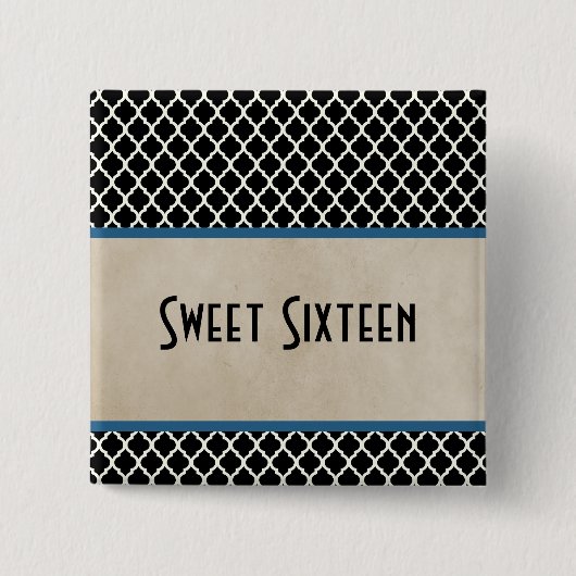 Blue Chic Quatrefolie Sweet 16 Button (Vorderseite)