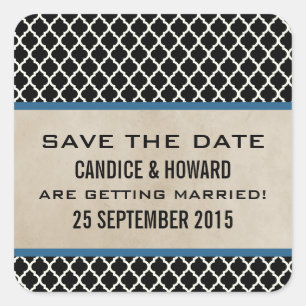 Blue Chic Quatrefolien Save the Date Aufkleber