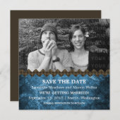 Blue Chic Steampunk Foto Save the Date einladen (Vorne/Hinten)