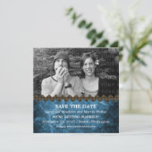 Blue Chic Steampunk Foto Save the Date einladen (Stehend Vorderseite)