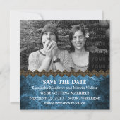Blue Chic Steampunk Foto Save the Date einladen (Vorderseite)