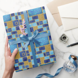 Blue Chic Wasserfarben Imitats Glitzer Geschenkpapier