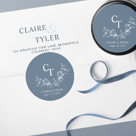 Blue Chic Wedding Monogram Umschlag Aufkleber / Ge