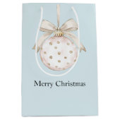 Blue Chic White Dots Bow Ornament Weihnachten Mittlere Geschenktüte (Vorderseite)