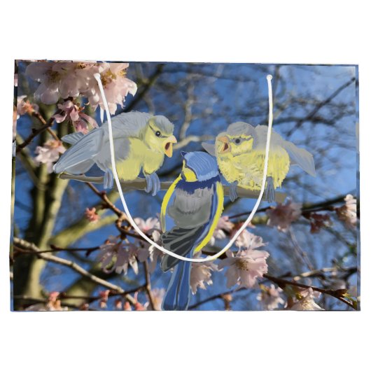 Blue Chickadee Mutter und Babys Ostern Große Geschenktüte (Rückseite)