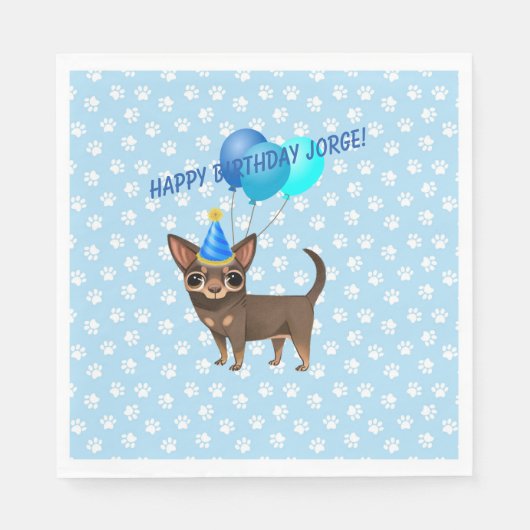 Blue Chihuahua Paper Party Napkins Serviette (Vorderseite)
