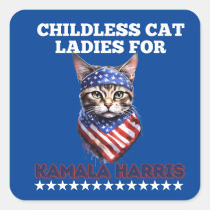 Blue Childless Cat Ladys for Kamala Harris Quadratischer Aufkleber