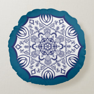 Blue China Mandela Rundes Kissen