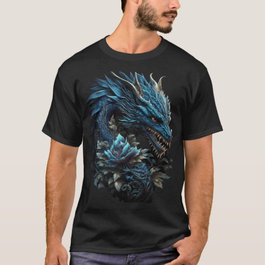 Blue Chinese Dragon E Girl Aesthetic E Boy Retro 9 T-Shirt (Vorderseite)