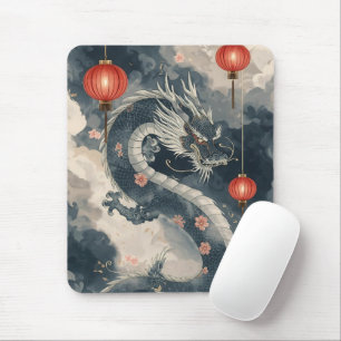 Blue Chinese Dragon Lanterns Mousepad