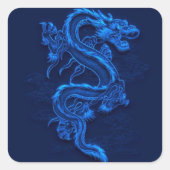 Blue Chinese Dragon Quadratischer Aufkleber (Vorderseite)