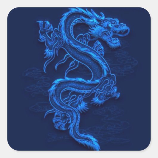 Blue Chinese Dragon Quadratischer Aufkleber (Vorderseite)