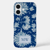 Blue Chinese Floral Custom Monogram Case-Mate iPhone Hülle (Rückseite)