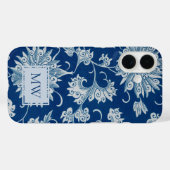 Blue Chinese Floral Custom Monogram Case-Mate iPhone Hülle (Rückseite (Horizontal))