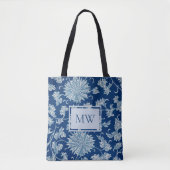 Blue Chinese Floral Custom Monogram Toag Bag Tasche (Vorderseite)