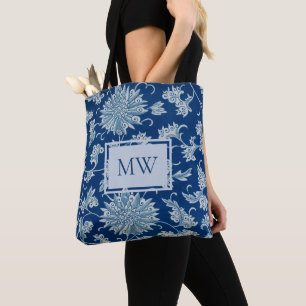 Blue Chinese Floral Custom Monogram Toag Bag Tasche